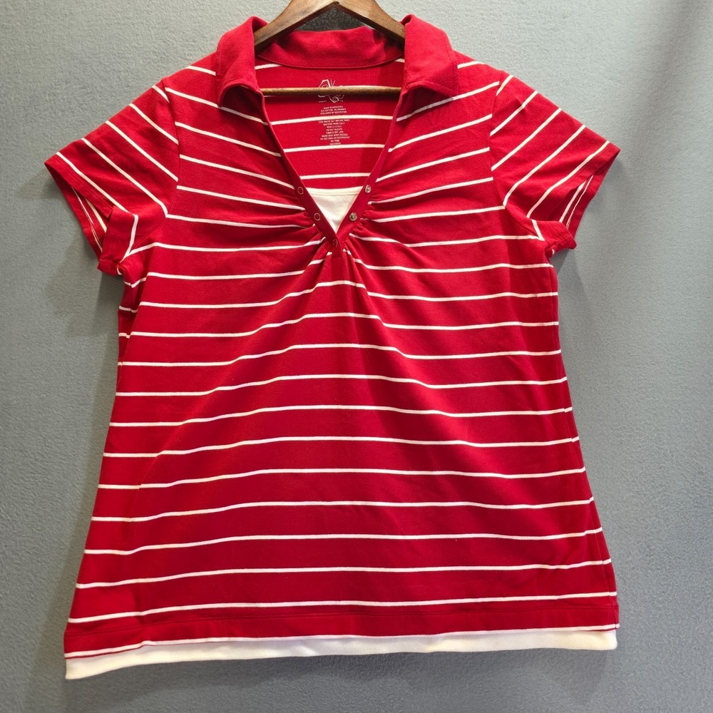 Fashion Bug Women's Red‎ Striped Short Sleeve V Neck Shirt Size 18/20W
